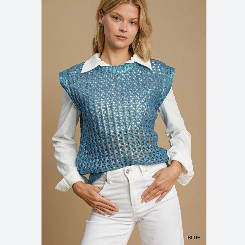 Umgee The Blue Skies Metallic Sweater Size Medium